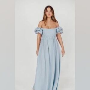 Worth Collective Candace Linen Maxi Dress Blue